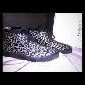 YSL Leopard Gray & Black Hight Top Shoe